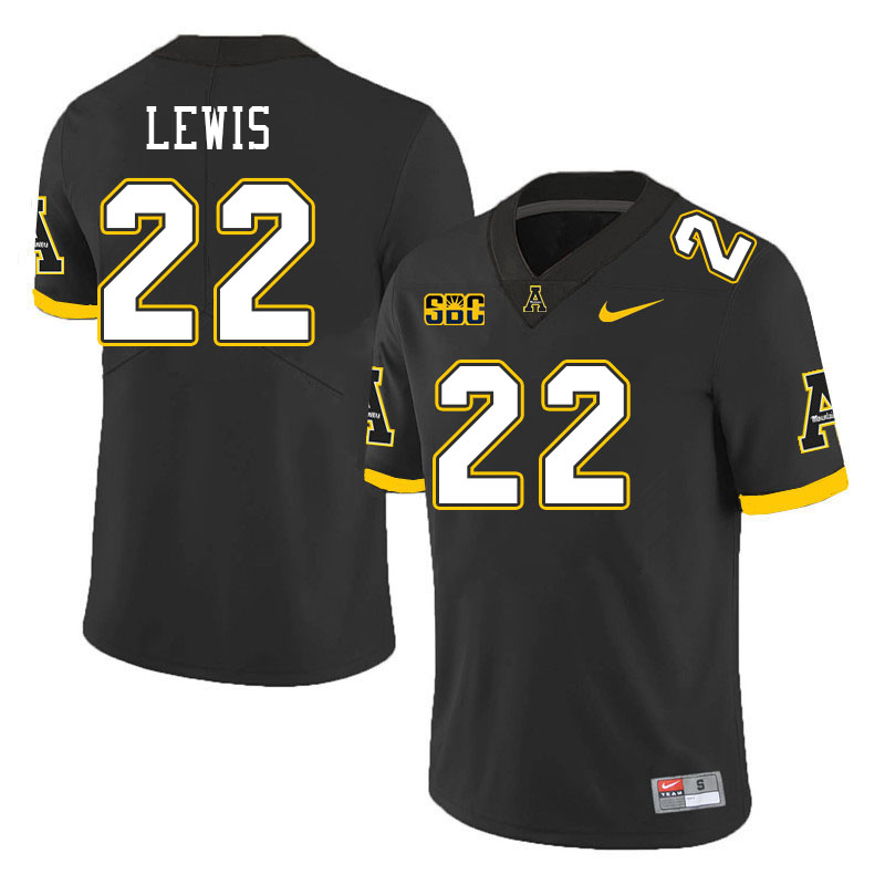 Appalachian State Mountaineers #22 Jaquari Lewis College Football Jerseys-Black
